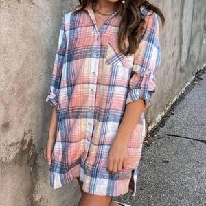 Cozy Co Plaid Flannel Shacket Jacket Long-Lined Layering Shirt Dress Size XS EUC